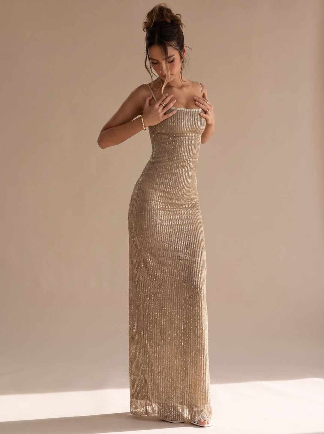 Women's Sequin Maxi Cocktail Dress with Open Back