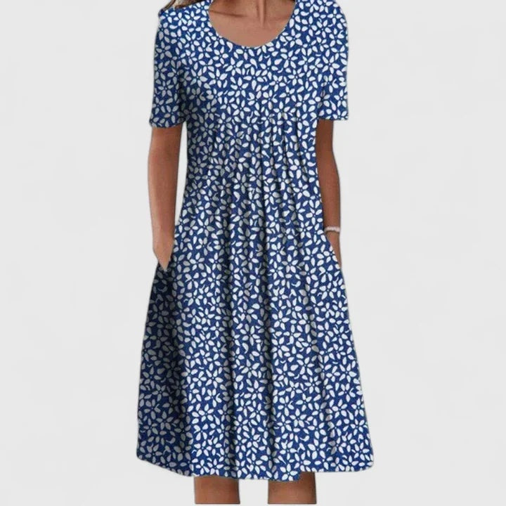 Women's Short Sleeve Floral Midi Dress with Pockets