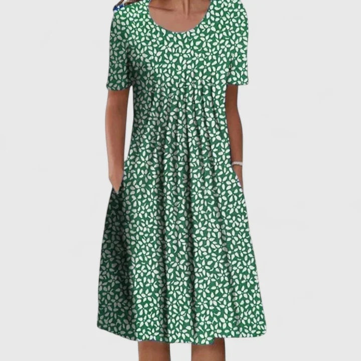 Women's Short Sleeve Floral Midi Dress with Pockets
