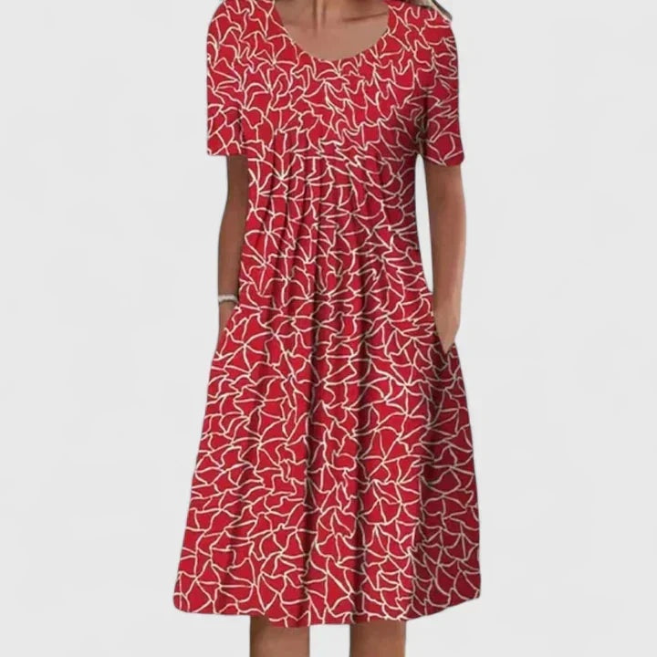 Women's Short Sleeve Floral Midi Dress with Pockets