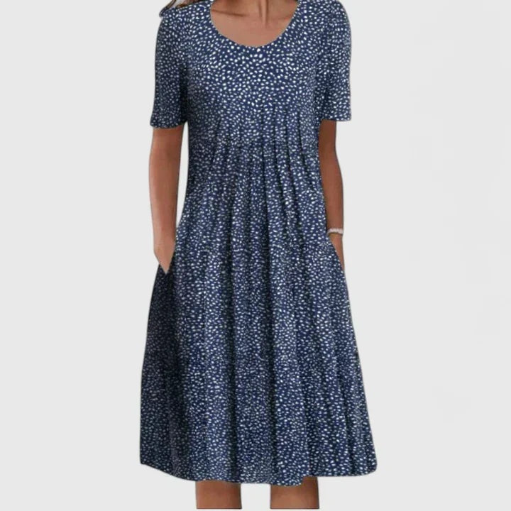 Women's Short Sleeve Floral Midi Dress with Pockets