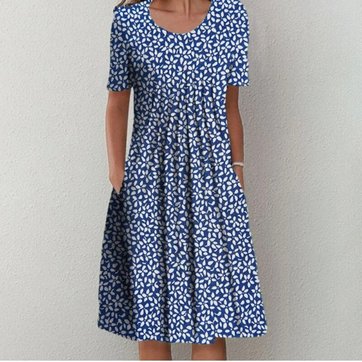 Women's Short Sleeve Floral Midi Dress with Pockets