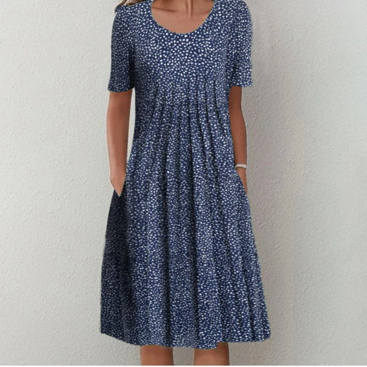 Women's Short Sleeve Floral Midi Dress with Pockets