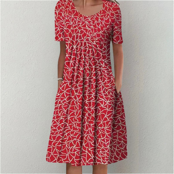 Women's Short Sleeve Floral Midi Dress with Pockets
