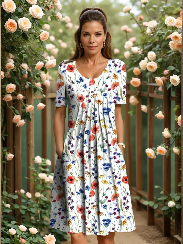 Women's Short Sleeve Floral Summer Dress with Pockets