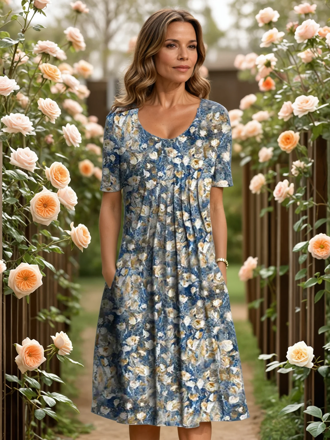Women's Short Sleeve Floral Summer Dress with Pockets