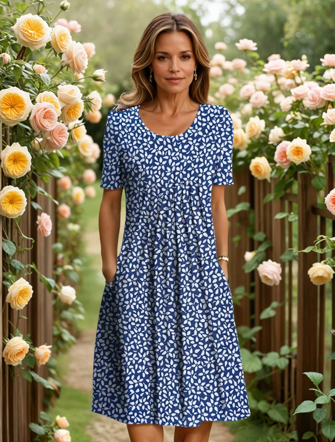 Women's Short Sleeve Floral Summer Dress with Pockets