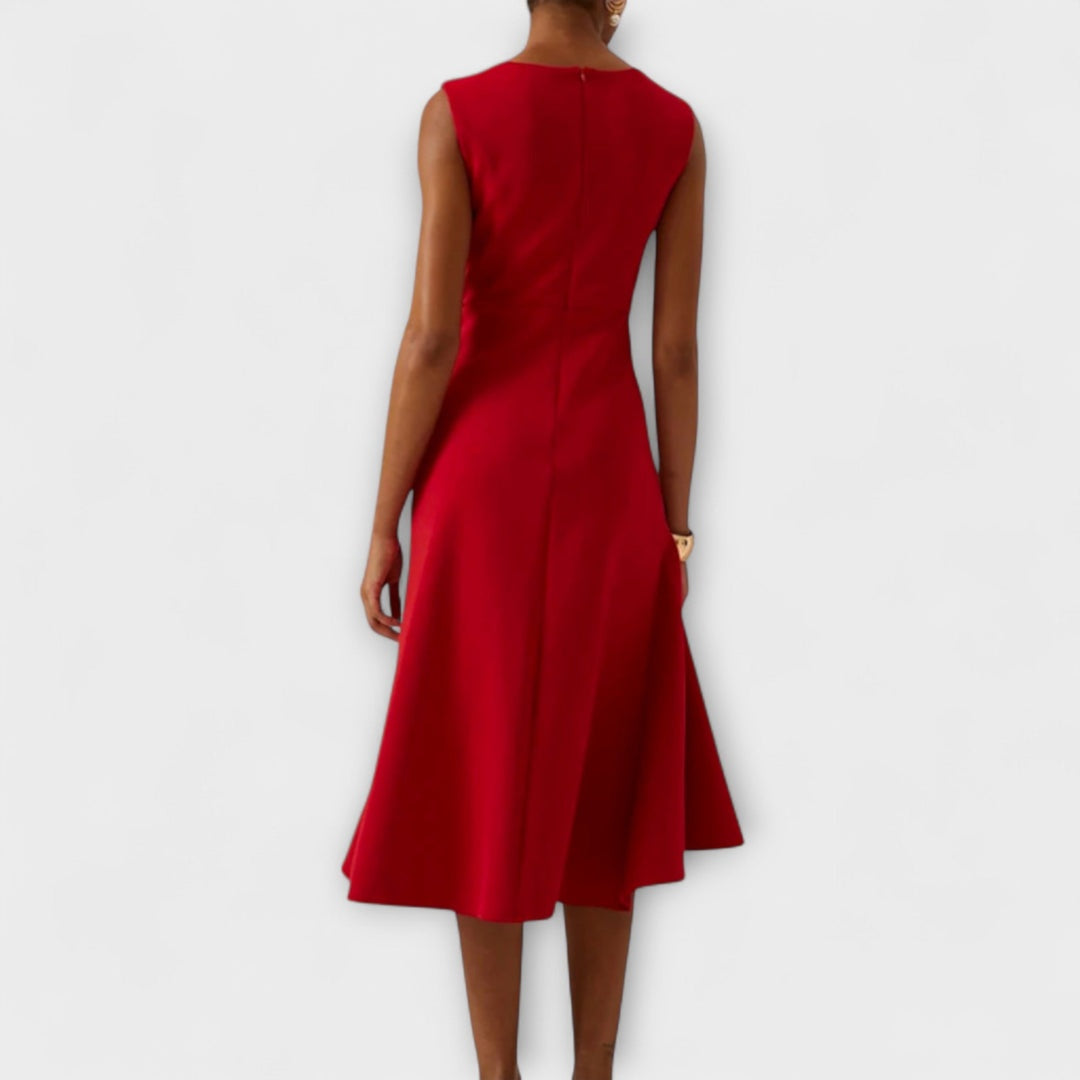Women's Sleeveless Cocktail Midi Dress with Ruffle