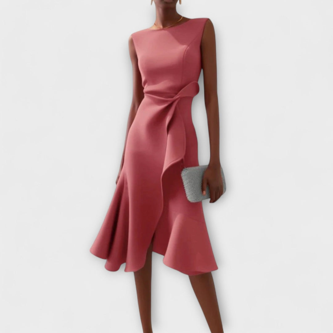 Women's Sleeveless Cocktail Midi Dress with Ruffle