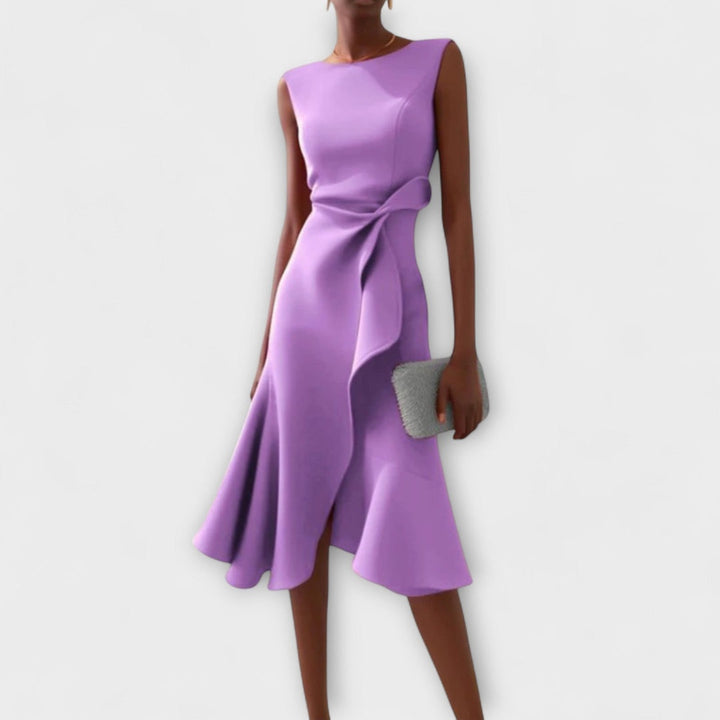Women's Sleeveless Cocktail Midi Dress with Ruffle