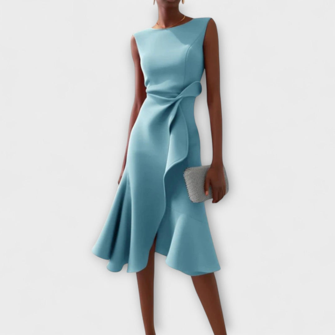 Women's Sleeveless Cocktail Midi Dress with Ruffle