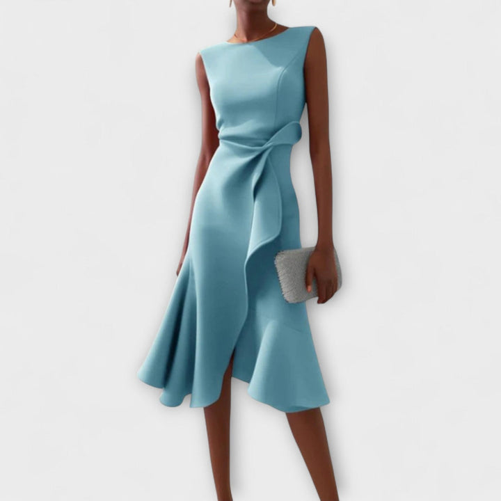 Women's Sleeveless Cocktail Midi Dress with Ruffle