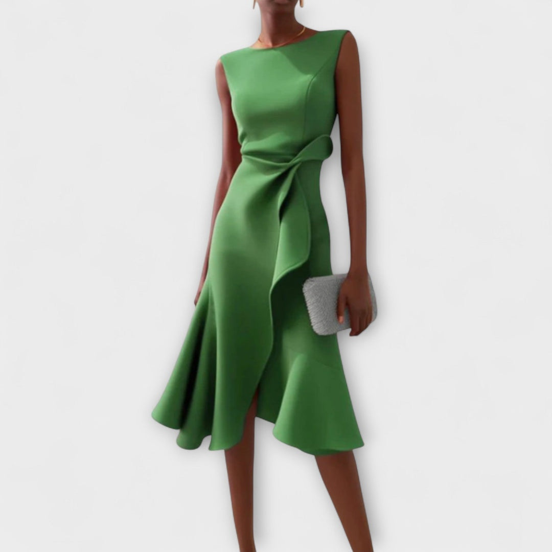 Women's Sleeveless Cocktail Midi Dress with Ruffle