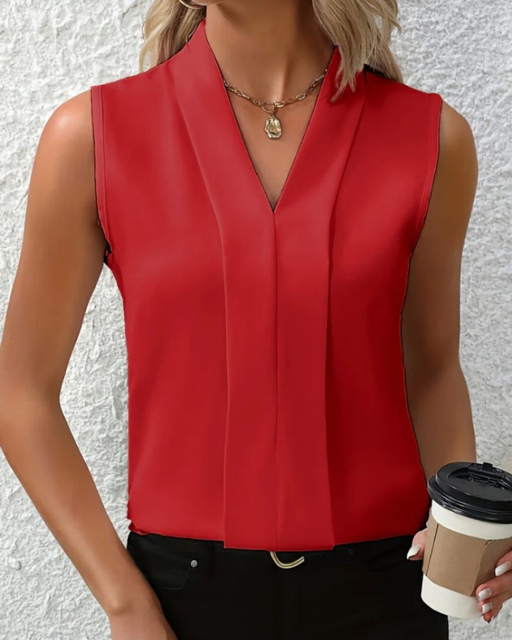 Women's Sleeveless V-Neck Summer Top with Pleated Front