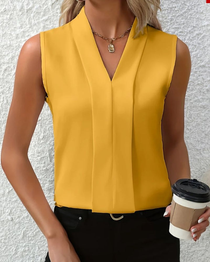 Women's Sleeveless V-Neck Summer Top with Pleated Front