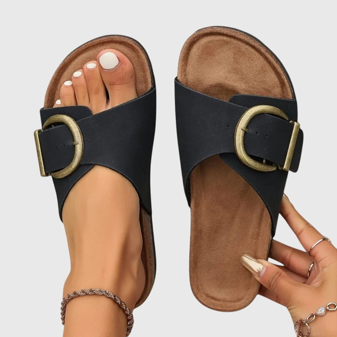 Women's Slide Sandals with Adjustable Buckle Strap