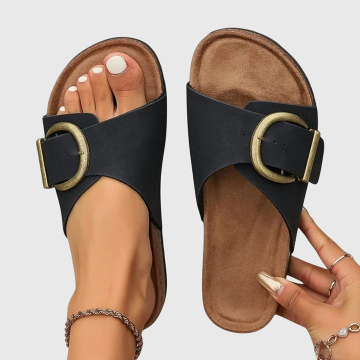 Women's Slide Sandals with Adjustable Buckle Strap