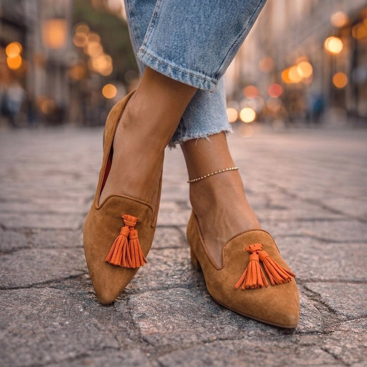 Women's Slip On Tassel Loafers Pointed Toe Suede-Look