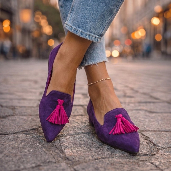 Women's Slip On Tassel Loafers Pointed Toe Suede-Look