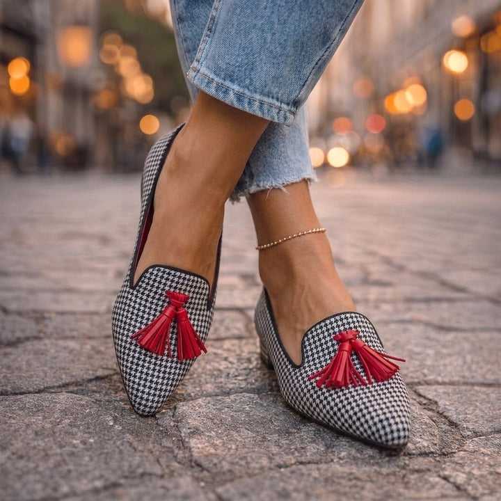 Women's Slip On Tassel Loafers Pointed Toe Suede-Look