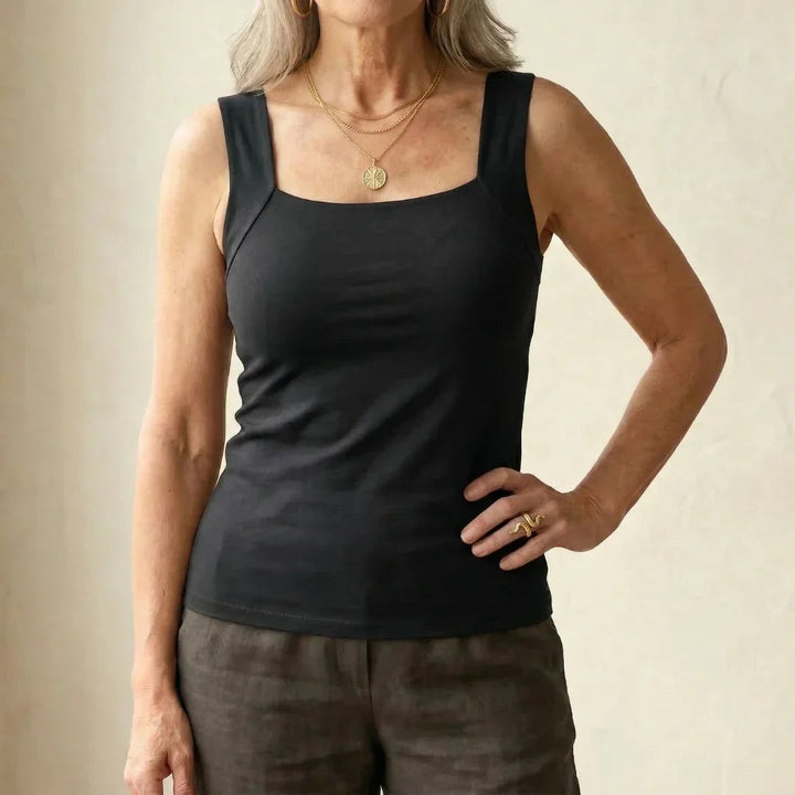 Women's Square Neck Tank Top with Built-In Bra