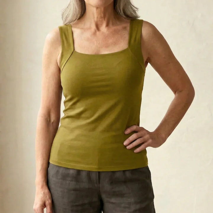 Women's Square Neck Tank Top with Built-In Bra