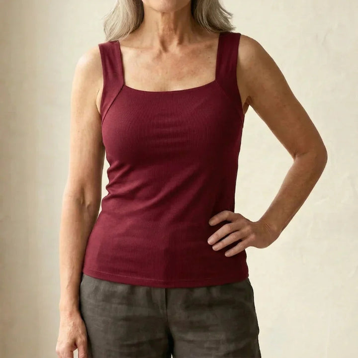 Women's Square Neck Tank Top with Built-In Bra