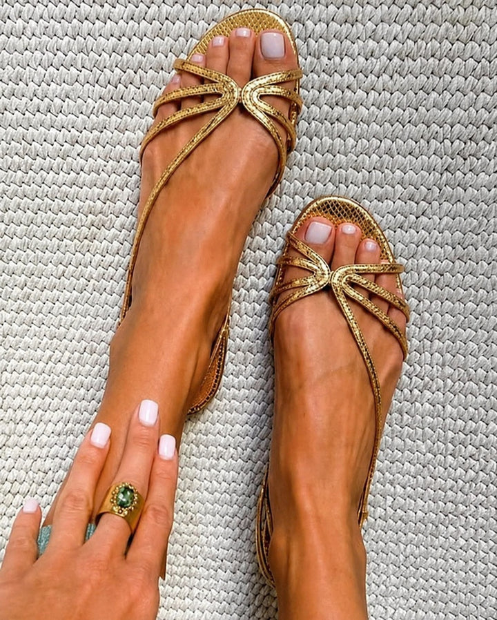 Women's Strappy Sandals Flat Slingback Snake-Look
