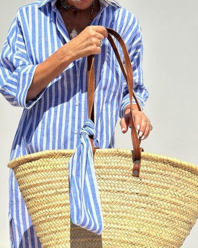 Women's Striped Midi Shirt Dress with Button Front