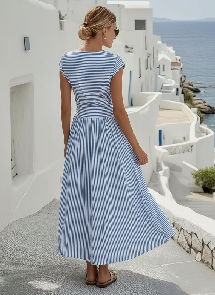 Women's Striped Summer Maxi Dress with Twist Front