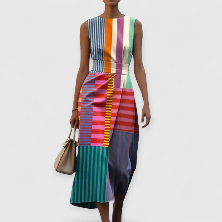 Women's Striped Summer Midi Dress Sleeveless