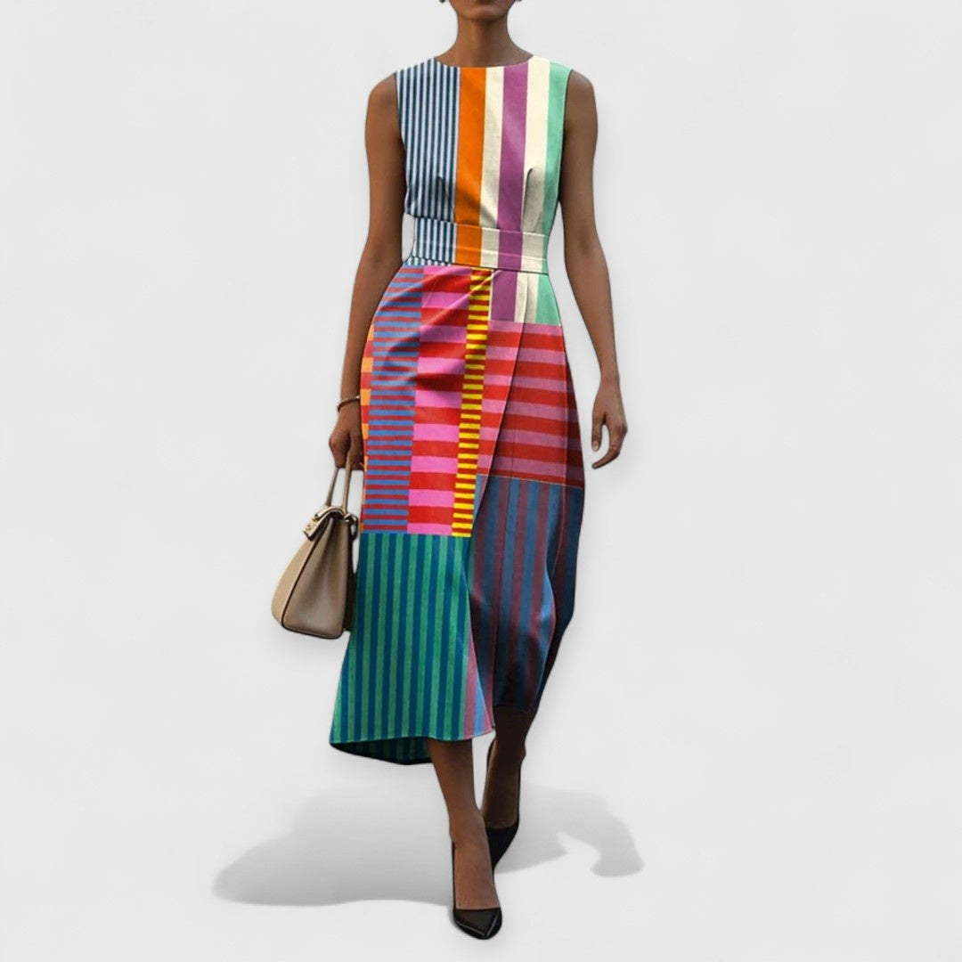 Women's Striped Summer Midi Dress Sleeveless