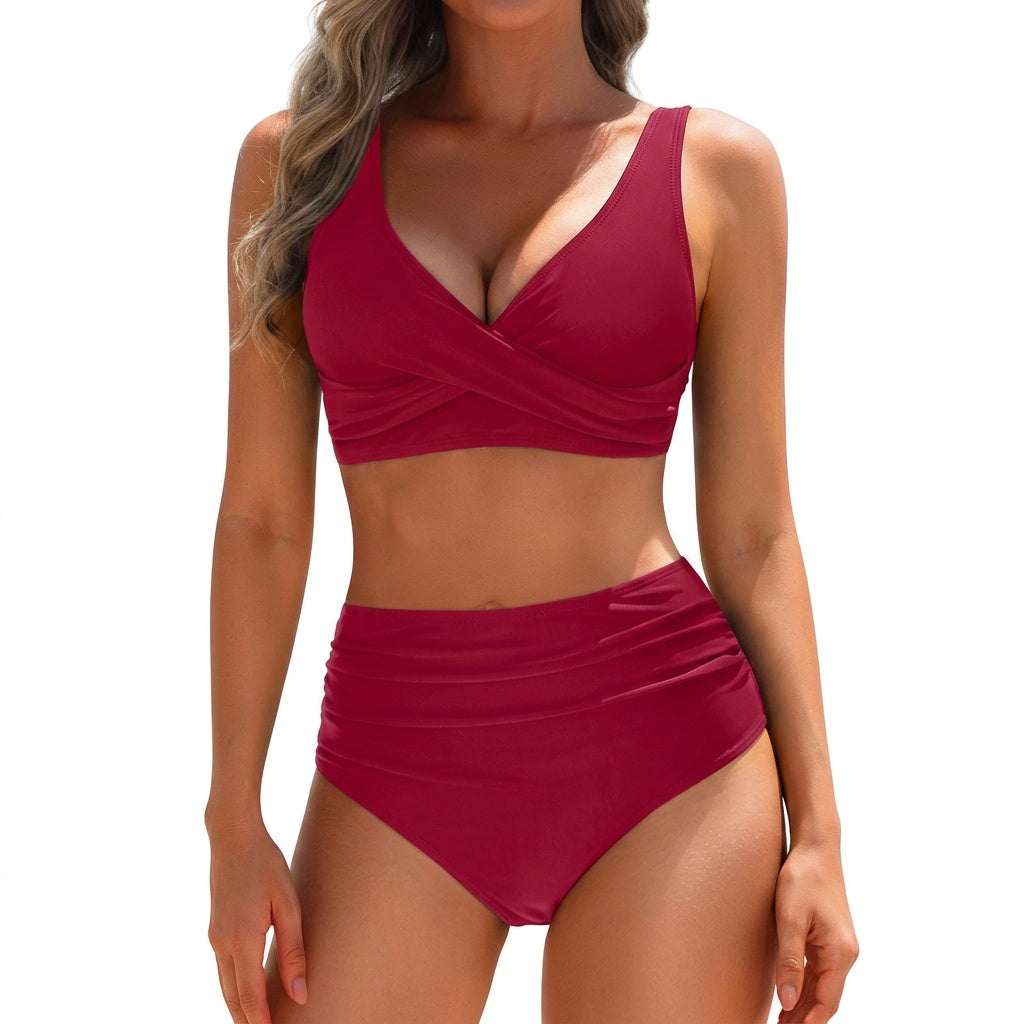 Women's Striped Two Piece Bikini Set High Waisted