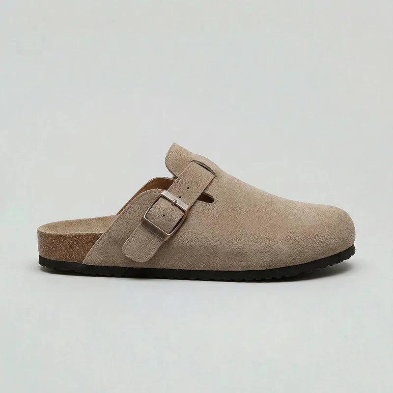 Women's Suede Clogs with Adjustable Buckle Strap
