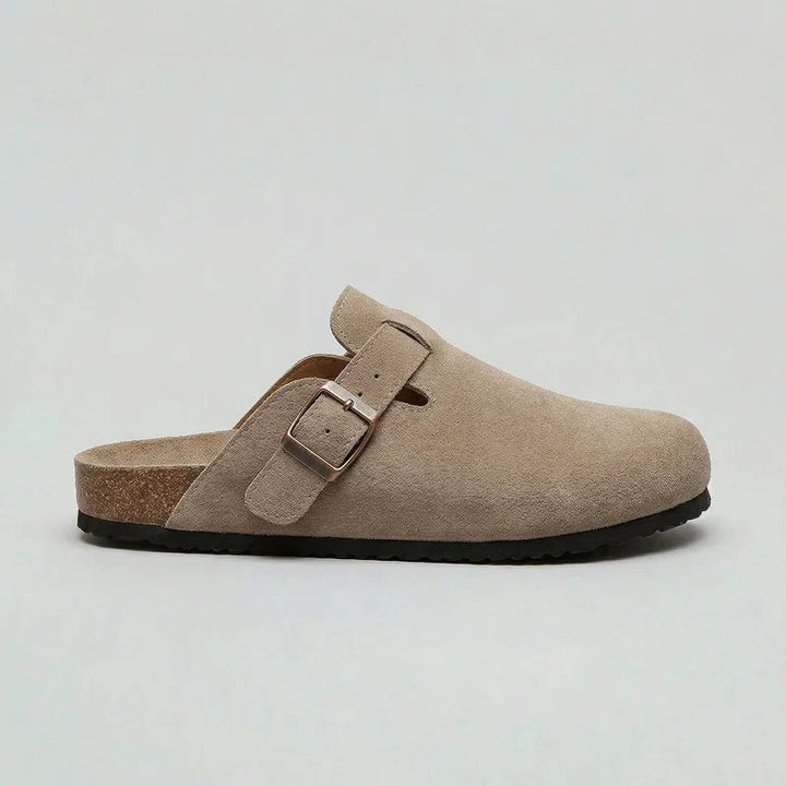 Women's Suede Clogs with Adjustable Buckle Strap