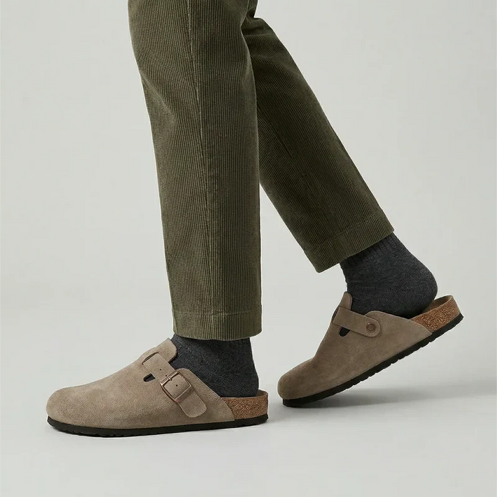 Women's Suede Clogs with Adjustable Buckle Strap