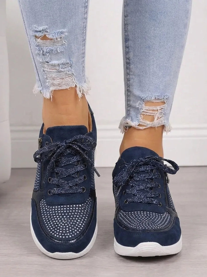 Women's Suede-Look Sneakers with Side Zip and Glitter Laces