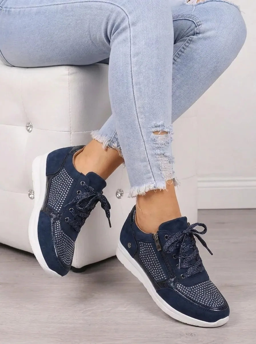 Women's Suede-Look Sneakers with Side Zip and Glitter Laces