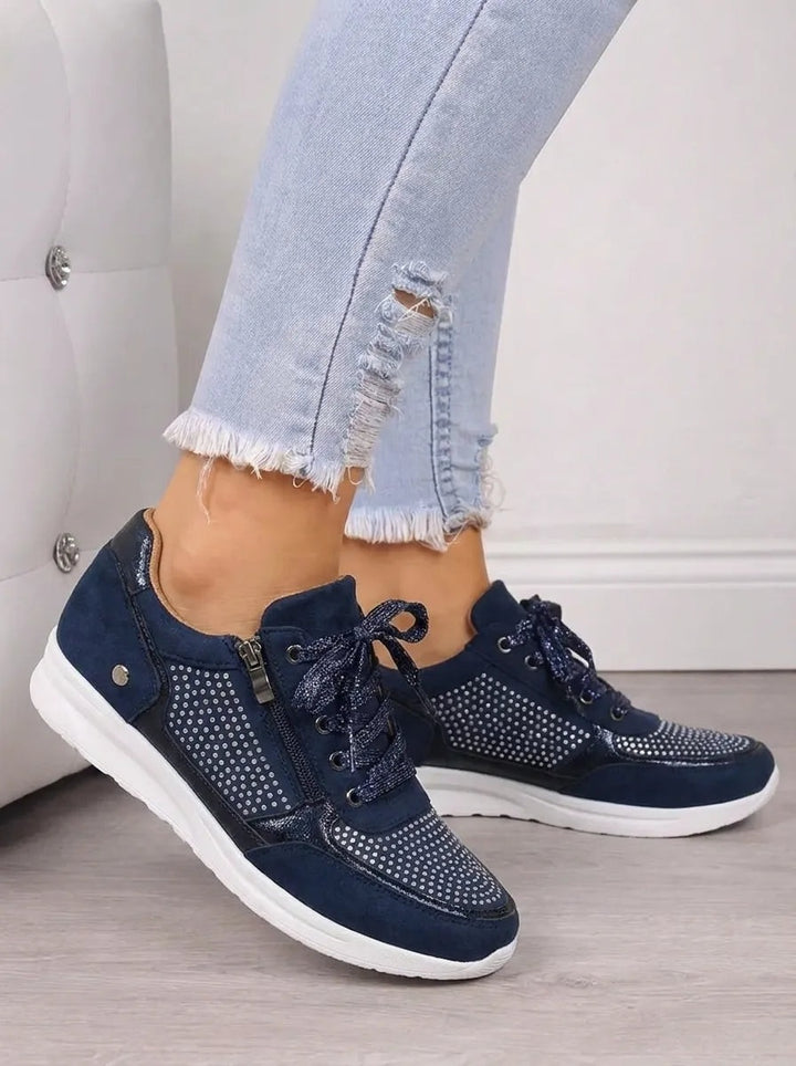 Women's Suede-Look Sneakers with Side Zip and Glitter Laces