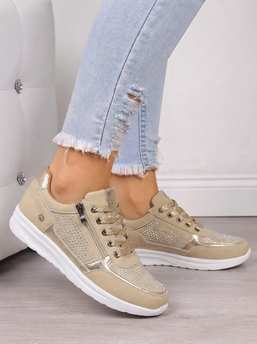 Women's Suede-Look Sneakers with Side Zip and Glitter Laces