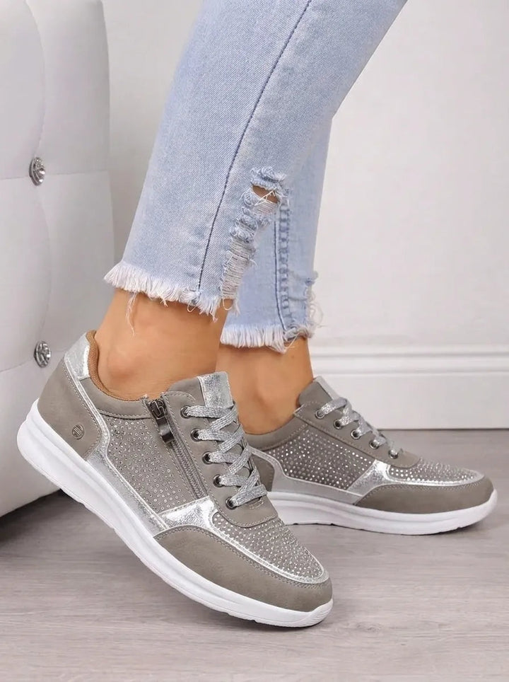 Women's Suede-Look Sneakers with Side Zip and Glitter Laces