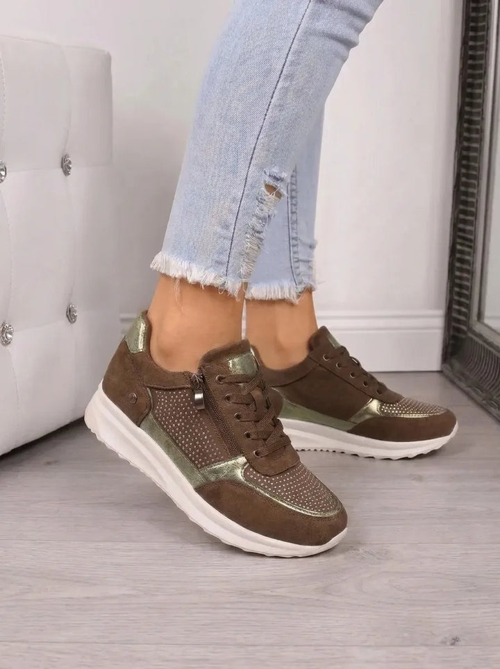 Women's Suede-Look Sneakers with Side Zip and Glitter Laces