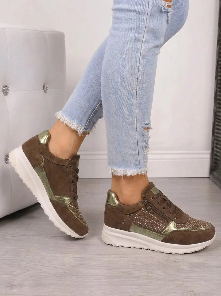 Women's Suede-Look Sneakers with Side Zip and Glitter Laces