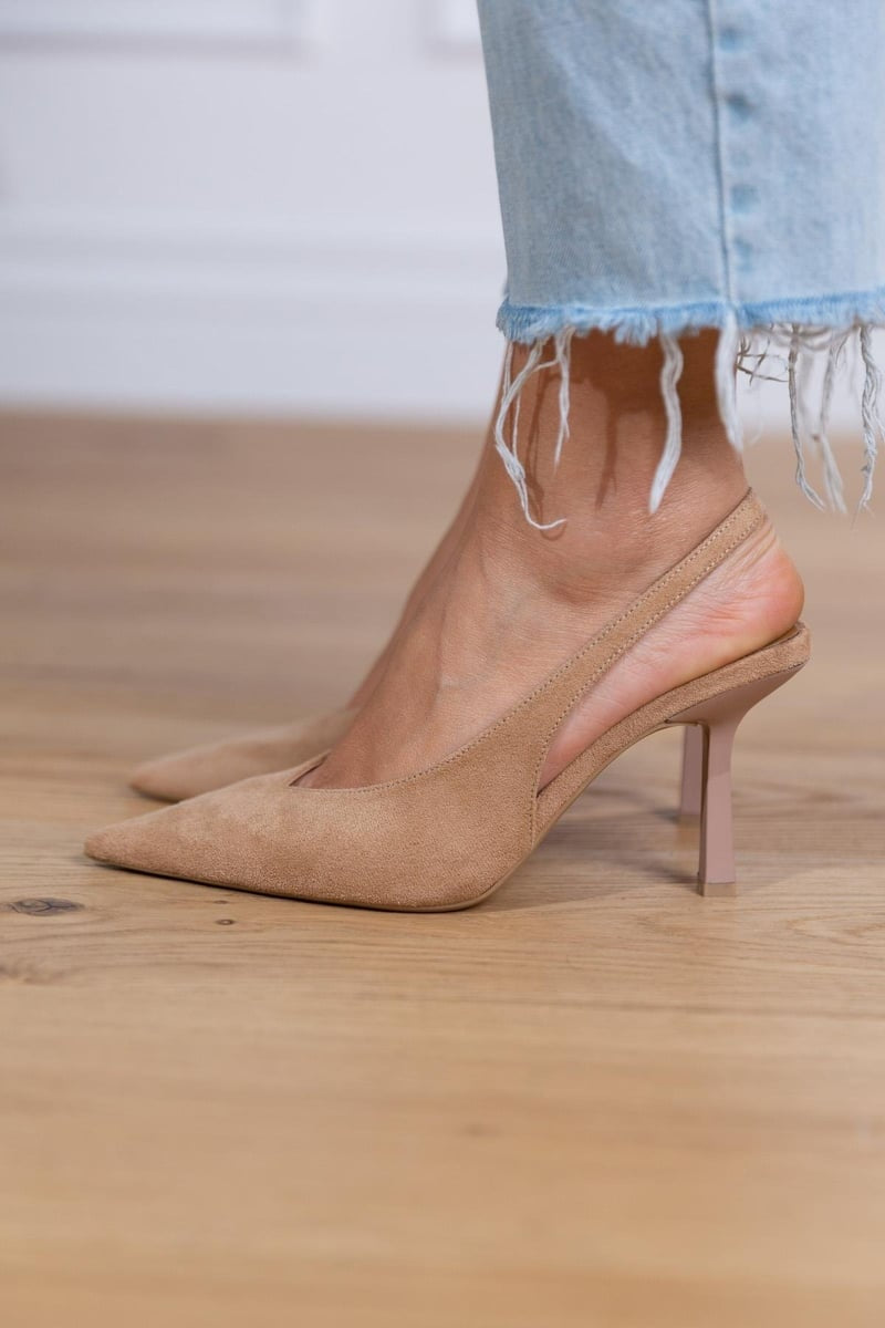 Women's Suede Slingback Stiletto Heels Pointed Toe