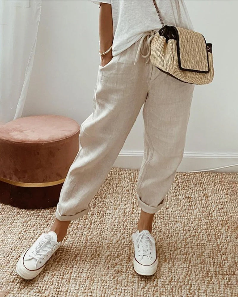 Women's Summer Linen Pants with Drawstring Waist