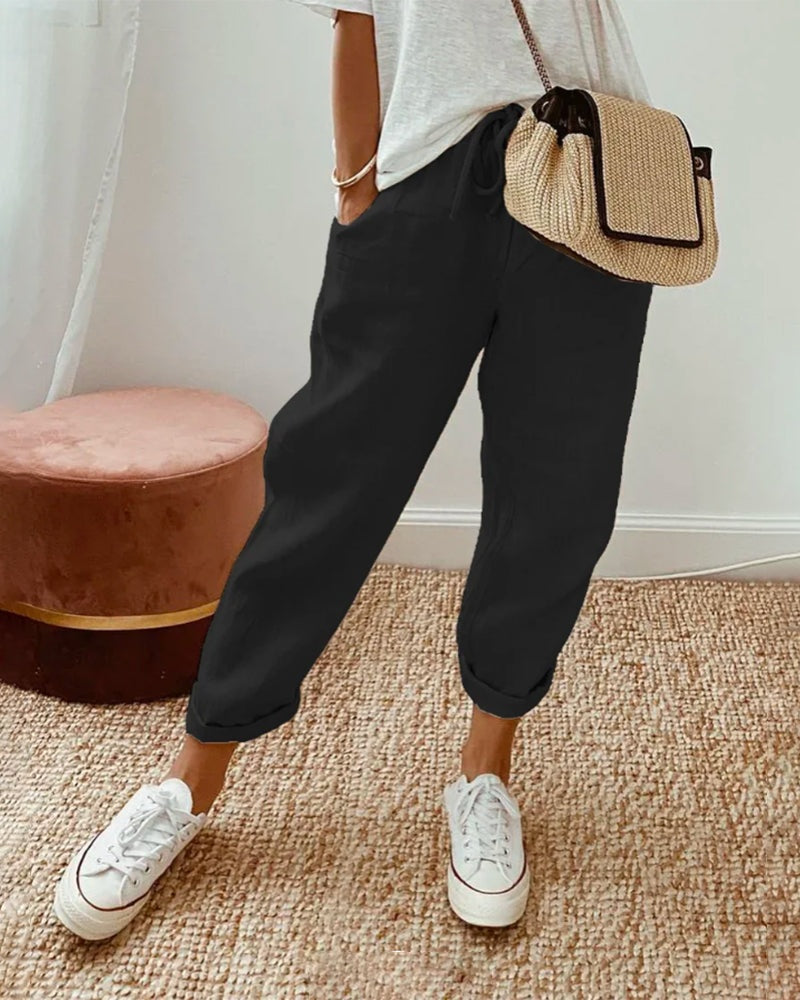Women's Summer Linen Pants with Drawstring Waist