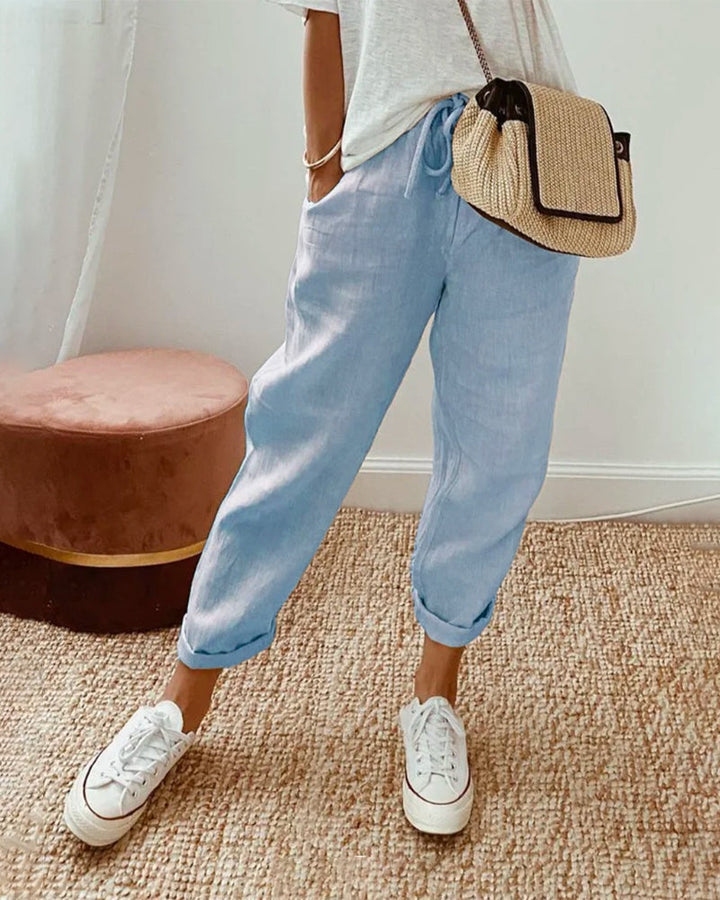 Women's Summer Linen Pants with Drawstring Waist