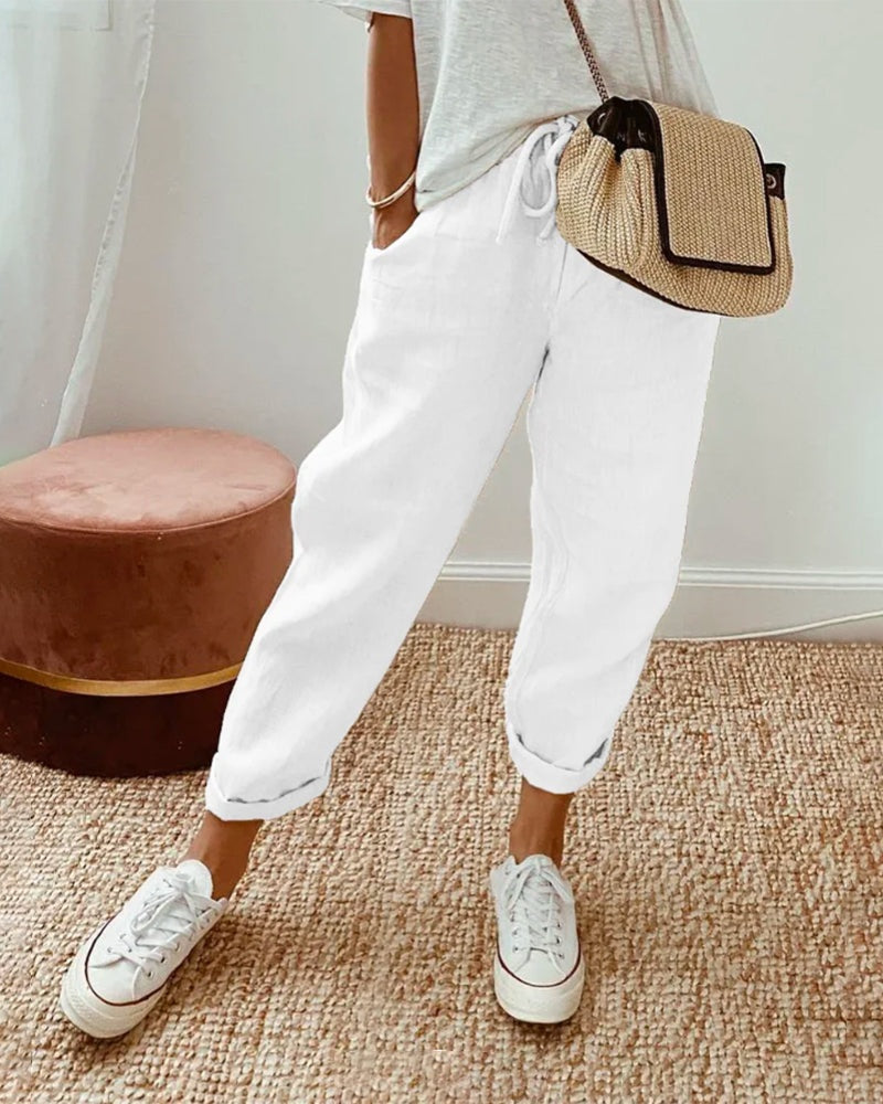 Women's Summer Linen Pants with Drawstring Waist
