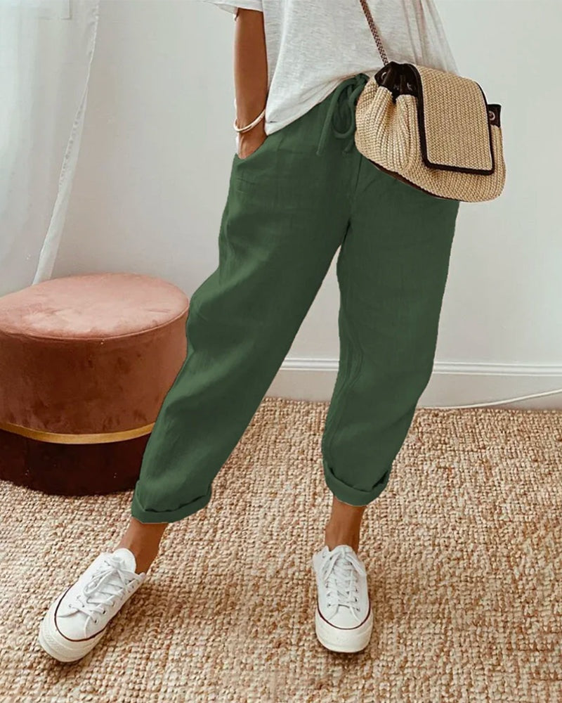 Women's Summer Linen Pants with Drawstring Waist