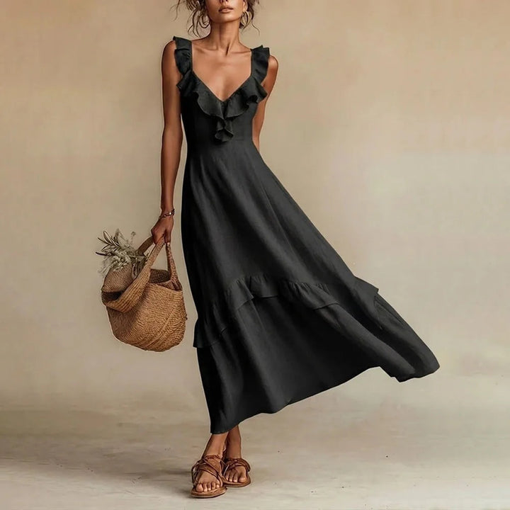 Women's Summer Maxi Dress with Ruffle V-Neck